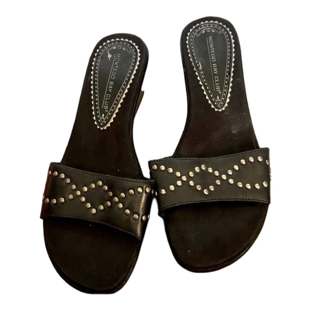 Montego Bay Club Women's Black Studded Wedge Sandals Size 6